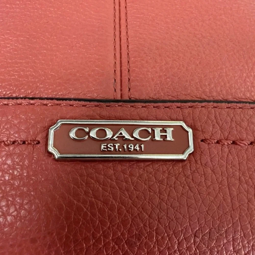 Coach F23284 Pebbled Leather Hobo Shoulder Bag Coral Red Zip Top.    ‎   5171